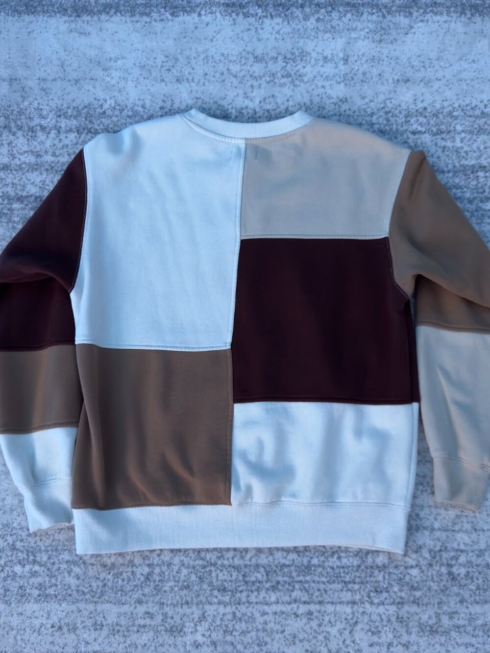 Ardene Patchwork Colorblock Crewneck Sweatshirt Neutral Earth Tones Size Small - Picture 2 of 3